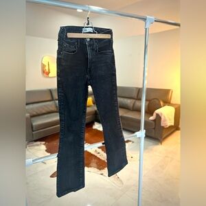 Zara cropped mini flare washed black high rise stretch jeans Sz 0